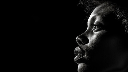 Monochrome Profile: Woman's Silhouette with Intense Expression, Close-Up