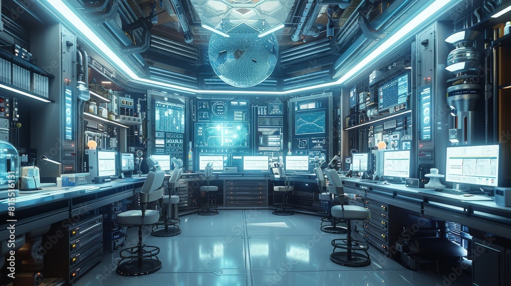 Aufkleber A lab environment with very futuristic elements. (Data science, tech, computer screens). Generative AI.