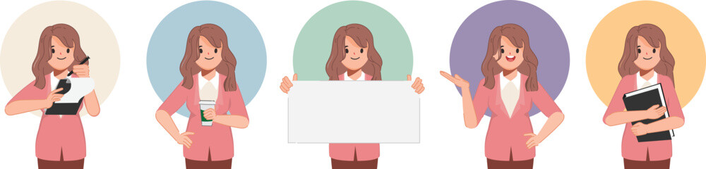 Set of businesswoman pose. Character design.