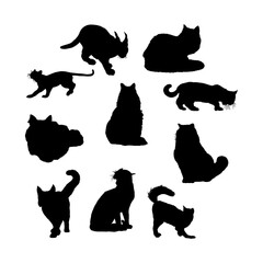 cats silhouette hand drawing vector isolated on background.