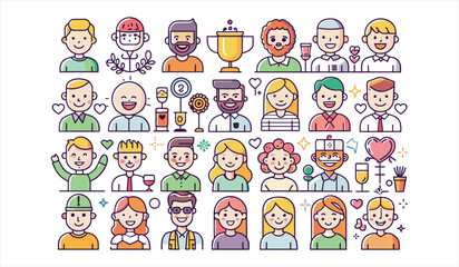 friendship flat icon set collection. Solid icon collection, Editable stroke. Vector illustration.