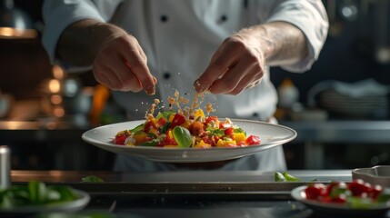 chef plating a gourmet dish with healthy ingredients