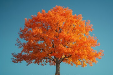 Oak Tree in Autumn: Vibrant orange leaves against a clear blue sky.