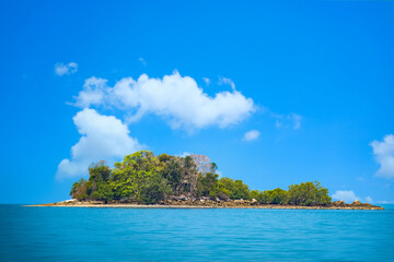Aerial view of islands, Andaman Sea, natural blue waters and forests, tropical sea of Thailand. Beautiful scenery of the island with beautiful nature.