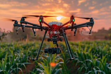 Naklejka premium Agricultural farm management with unmanned drones optimizes remote aerial operations, structured for smart technology applications in sensoric settings