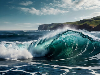 Ocean Waves Colliding with Coastal Cliffs.