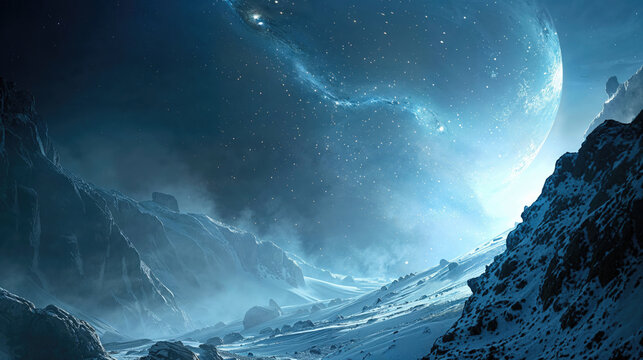 Science Fiction Background. Aerial Wallpaper with Mountains and Dramatic Clouds.