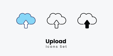Upload Icons thin line and glyph vector icon stock illustration