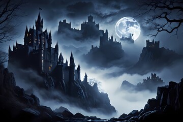 Halloween background castle in the night