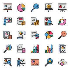 Filled color outline icons set for Analysis.