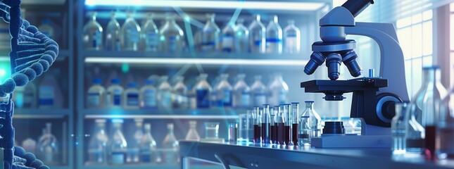 microbiology and pharmaceutical research background, 3d illustration