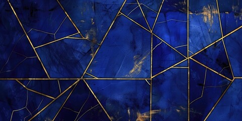 Background. Deep Blue Backdrop Enhanced by Golden Lines and Textual Space Abstract