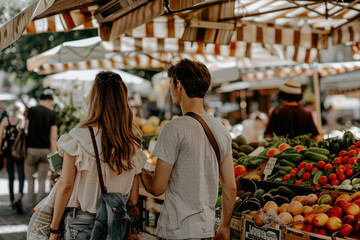 Obraz premium asian couple shopping at street market