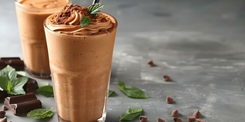 Chocolate protein shake with straw made with healthy protein powder. Concept Healthy Recipes, Protein Shakes, Chocolate Treats, Nutritious Drinks
