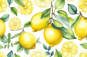 Obraz premium Watercolor seamless pattern lemons isolated on white background.