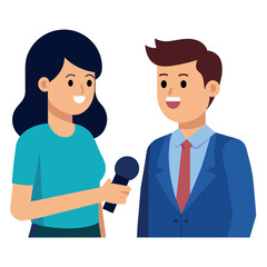 Vector woman journalist interviewing with the politician man illustration