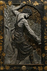 Obraz premium Stoic Reflections A Portrait of Ancient Wisdom. The Serene Expression of a Mature Philosopher Captured in Marble, Evoking Timeless Calmness and Contemplative Thought against a Historical Background