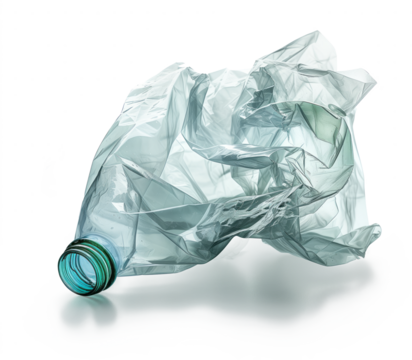 A crumpled plastic bottle on transparent background