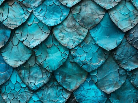 Abstract background of blue dragon scales, texture of leather or rough fabri