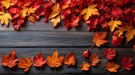 Fototapeta premium autumn leaves With Wooden background Generative ai 
