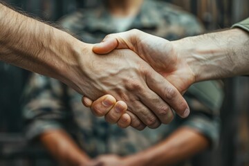 Two men in military uniform shaking hands