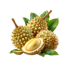 A bunch of durians with one of them cut open