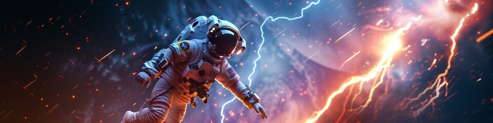 Fototapeta premium Astronauts flying in space adventure scenes generated by AI.