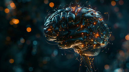 human brain integrated with circuitry elements