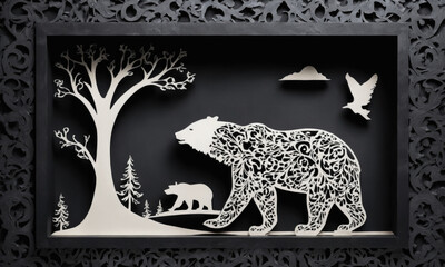 Fototapeta premium Fantasy Illustration of a wild animal bear. Digital art style wallpaper background.