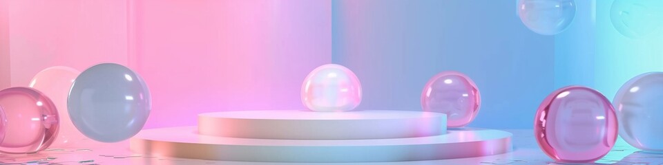 Vibrant pink and purple color Product Podium, minimalist platform background, Generated by AI