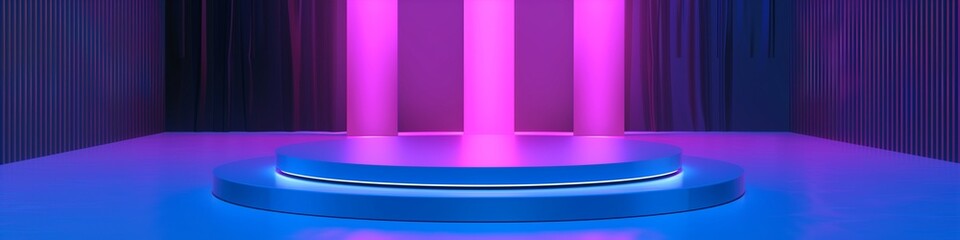 Vibrant pink and purple color Product Podium, minimalist platform background, Generated by AI