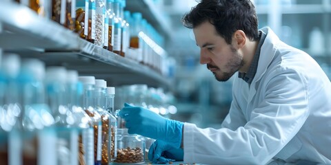 Pharmacist in lab meticulously measuring ingredients for custom medication compounding. Concept Pharmacist, Lab, Medication Compounding, Ingredients Measurements, Custom Medication