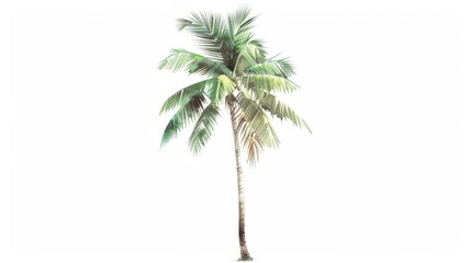 Single green palm tree with a tall, slender trunk and lush fronds, hand-drawn in a vintage style and isolated against white for a striking effect
