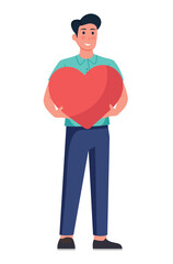 man holding big heart