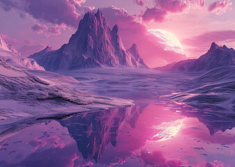 surreal fantasy landscape background  , pastel pink