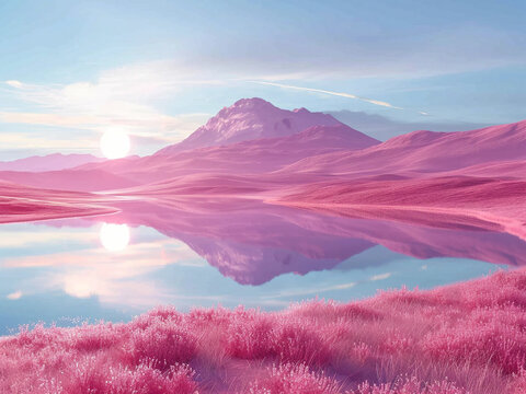 surreal fantasy landscape background  , pastel pink