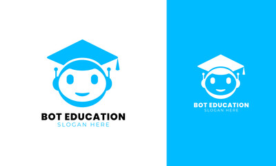 Bot education logo. Robot symbol with smart and toga concept