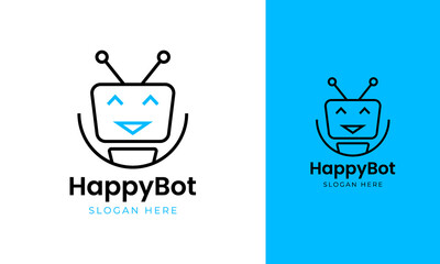Happy bot logo design. Robot symbol with smile expression for digital or technology icon