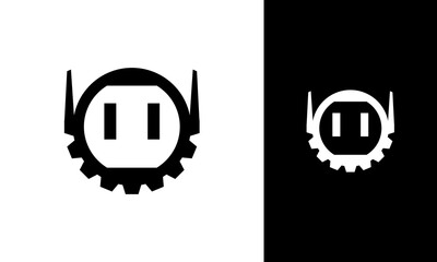Gear bot logo design. Robot head symbol with gear concept for industrial technology