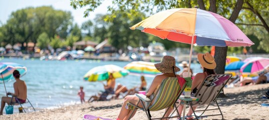 Fototapeta premium Labor day beach photography end of summer celebration with people enjoying a relaxing seaside day