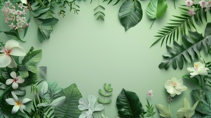 Naklejka premium Beautiful frame made of flowers and leaves. Selective focus.