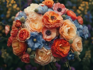 Elegant Multicolored Floral Bouquet, Luxury Wedding Invitation, Baroque Style Flowers, Lavish Wedding Decor, 4K - Powered by Adobe