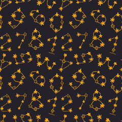 Seamless pattern with numbers in the form of constellations on a dark blue background. Vector illustration © Elena Sevrina