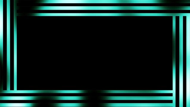 striking graphic frame composed of turquoise lines on black backdrop creating clean contemporary border versatile design ideal for use video presentations decorative element in digital media projects