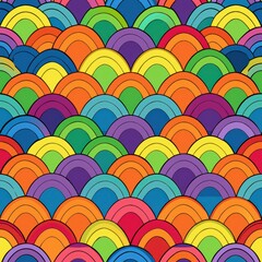 Seamless pattern of tropical fish scales in vibrant rainbow hues, Generative AI