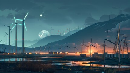 Futuristic City Skyline with Integrated Renewable Energy Infrastructure