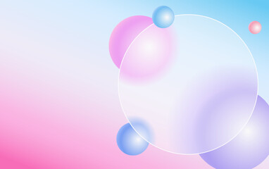 Creative glassmorphism illustration design with round transparent frame and floating spheres template