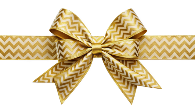 Gold color Chevron Pattern Bow and Ribbon straight long Horizontal Realistic shiny satin
