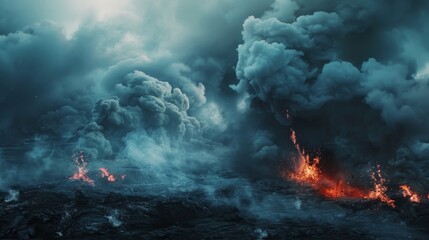 Evocative Memorial Day setting with lava and smoke, a symbolic representation of the brave soldiers who gave their lives for our freedom