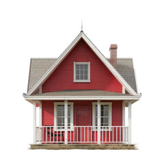 Small red house model isolated on transparent background.